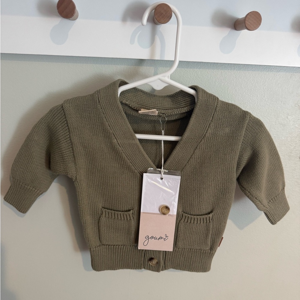 0-6M Goumi Green V-Neck Knit Sweater